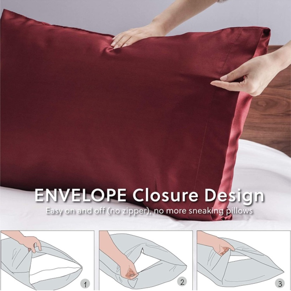 Burgundy Skin Silk Pillowcase Satin 2-Pack, 20x30” - Picture 4 of 7